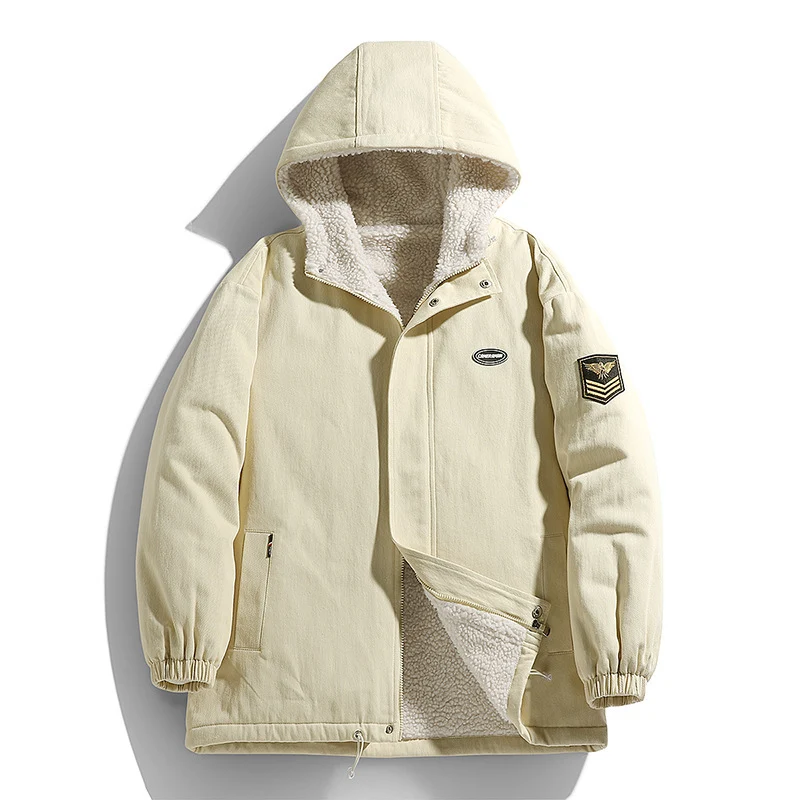 Herren Kapuzen-Canvasparka mit Teddyfleece-Innenfutter und Military‑Patch Nord Taschen