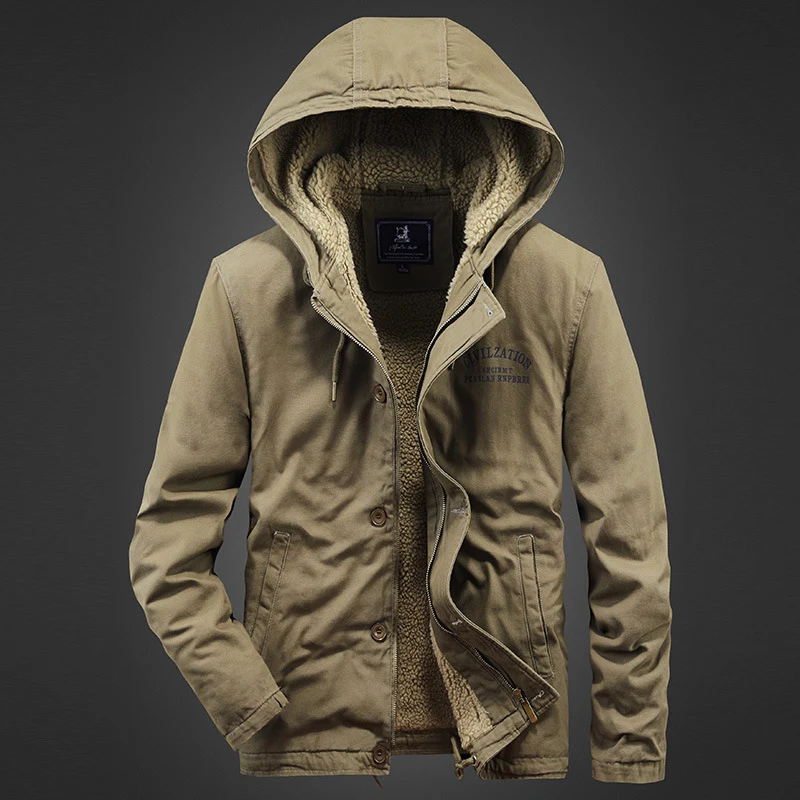 Herren Kapuzen-Canvasparka mit Sherpa-Futter und Thermoisolierung Nord Taschen