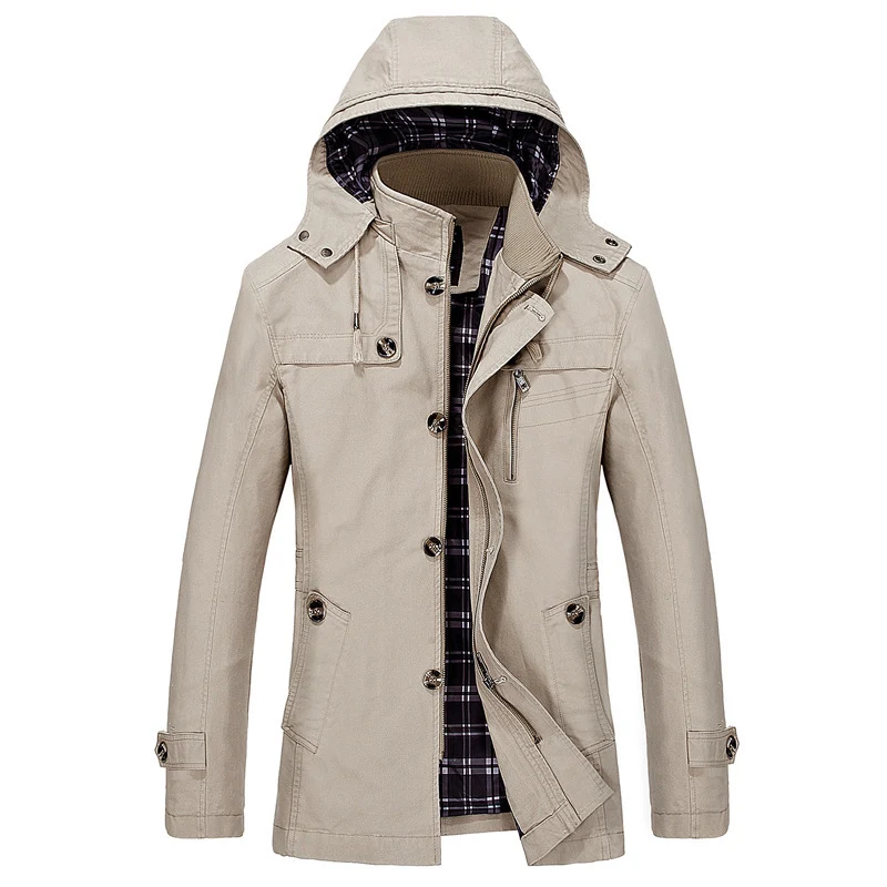 Herren Kapuzen-Canvasparka mit kariertem Innenfutter, windabweisender Leinenoptik und Multifunktionstaschen Nord Taschen