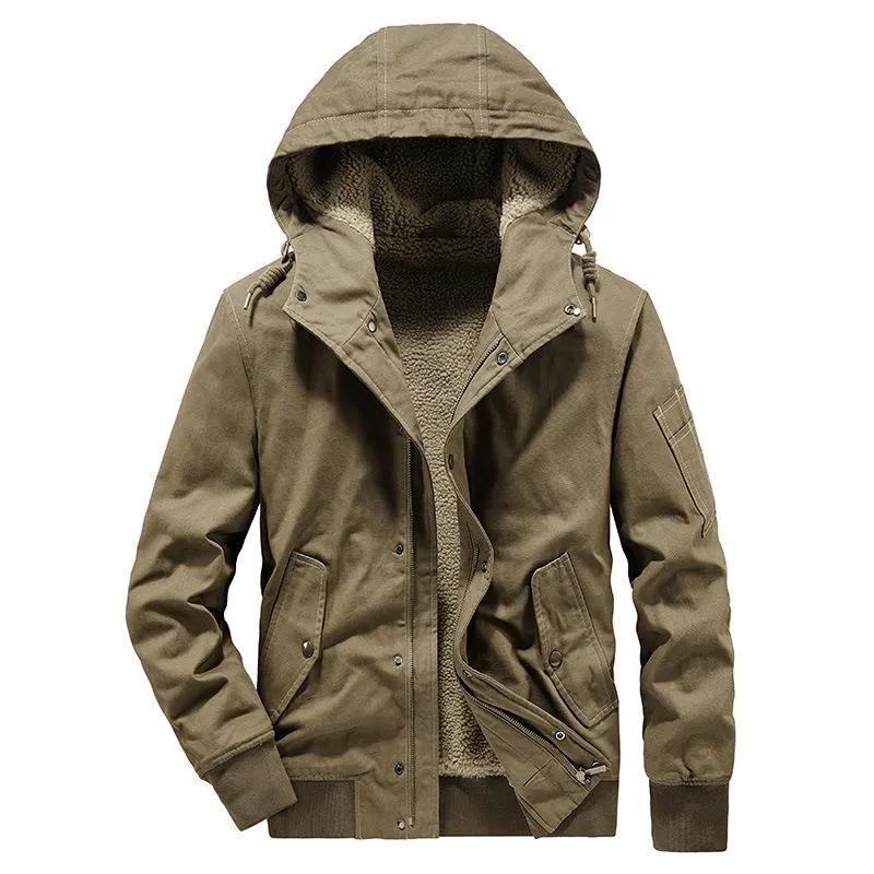 Herren Kapuzen-Canvasjacke mit Sherpa-Futter, windabweisend und Utility-Taschen Nord Taschen