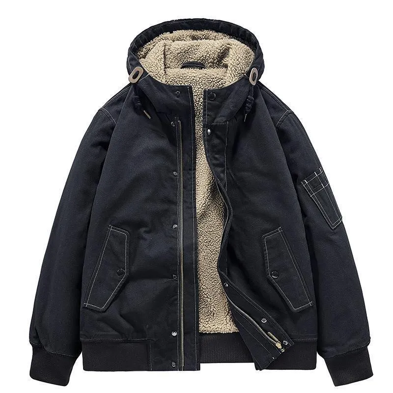 Herren Kapuzen-Canvasjacke mit Sherpa-Futter, windabweisend und Utility-Taschen Nord Taschen