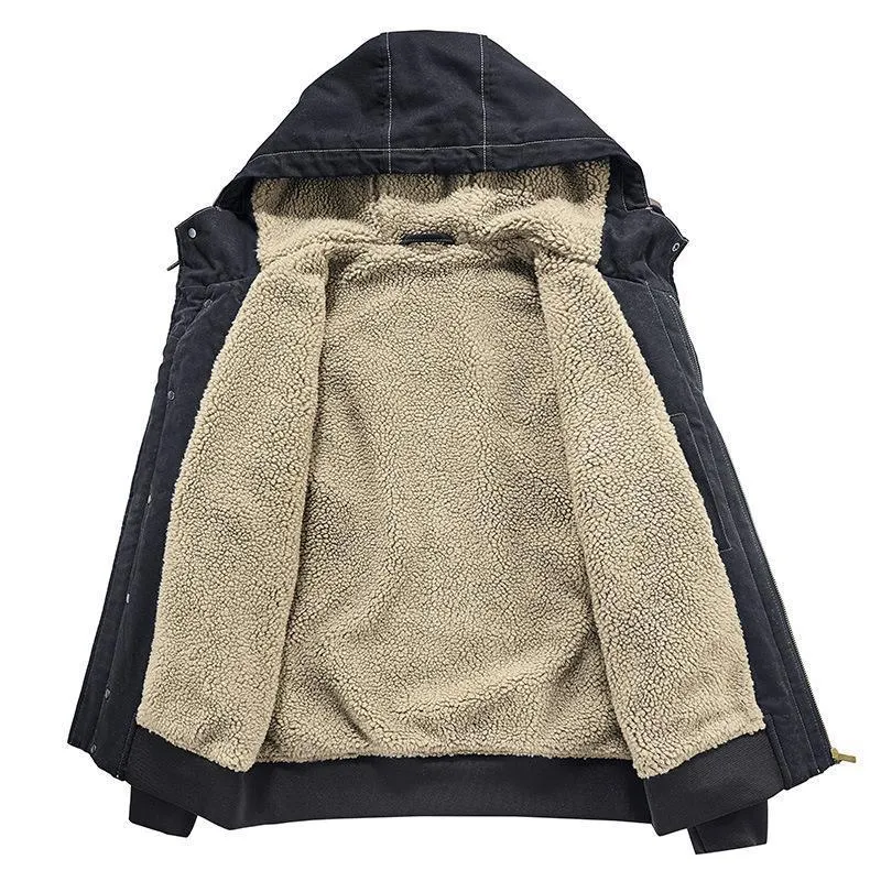 Herren Kapuzen-Canvasjacke mit Sherpa-Futter, windabweisend und Utility-Taschen Nord Taschen