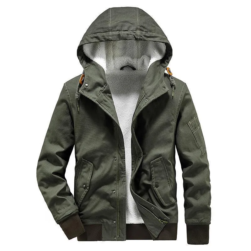 Herren Kapuzen-Canvasjacke mit Sherpa-Futter, windabweisend und Utility-Taschen Nord Taschen