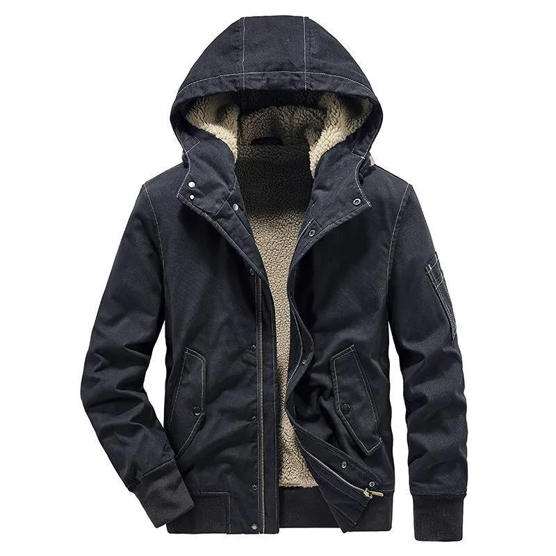 Herren Kapuzen-Canvasjacke mit Sherpa-Futter, windabweisend und Utility-Taschen Nord Taschen
