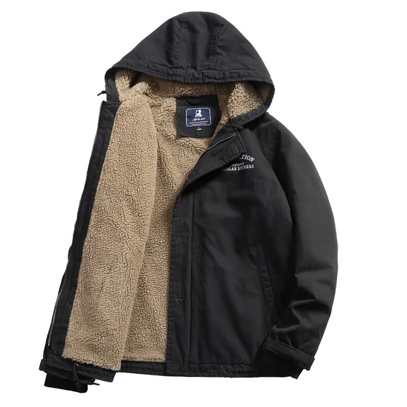 Herren Kapuzen-Canvasjacke mit Sherpa-Futter und Utility-Details Nord Taschen