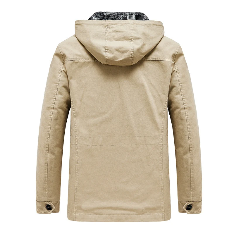 Herren Kapuzen-Canvas-Fieldjacke mit Camouflage-Innenfutter, Multifunktions‑Taschen und Reißverschluss‑Knopfleiste Nord Taschen