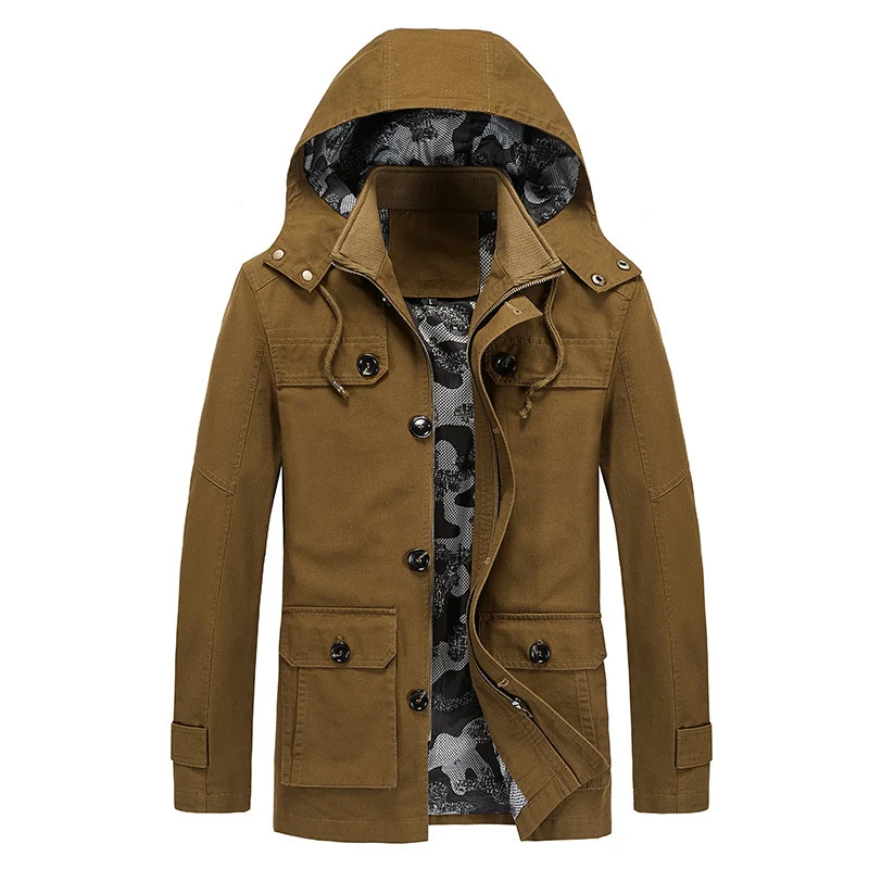 Herren Kapuzen-Canvas-Fieldjacke mit camouflage-gefütterter Innenseite und Multifunktions-Taschen Nord Taschen
