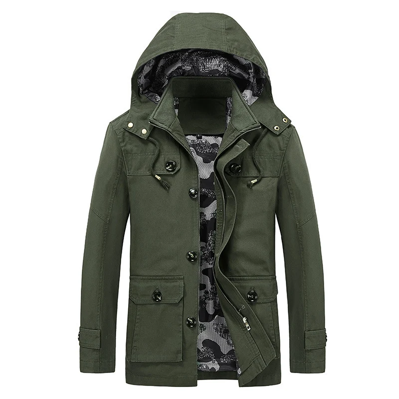 Herren Kapuzen-Canvas-Fieldjacke mit camouflage-gefütterter Innenseite und Multifunktions-Taschen Nord Taschen