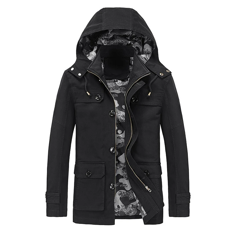 Herren Kapuzen-Canvas-Fieldjacke mit camouflage-gefütterter Innenseite und Multifunktions-Taschen Nord Taschen