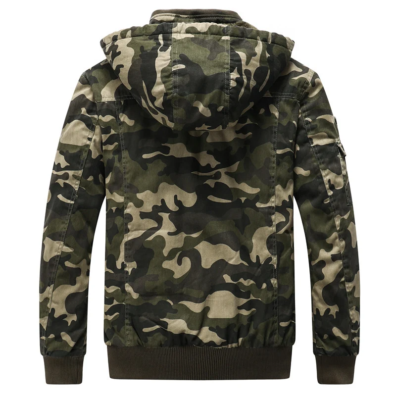Herren Kapuzen-Camouflage-Fieldjacke mit Teddyfutter, Mehrfach-Taschen und Rippbündchen Nord Taschen