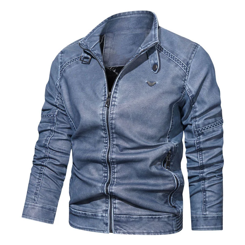 Herren Jeansoptik Zip‑Blouson im Bomberstil mit ergonomischen Nähten und Stehkragen Nord Taschen