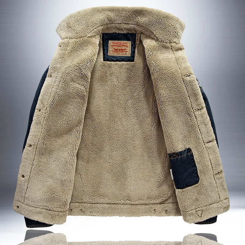Herren Jeansjacke mit wärmender Sherpa-Innenfütterung und Hemdkragen Nord Taschen