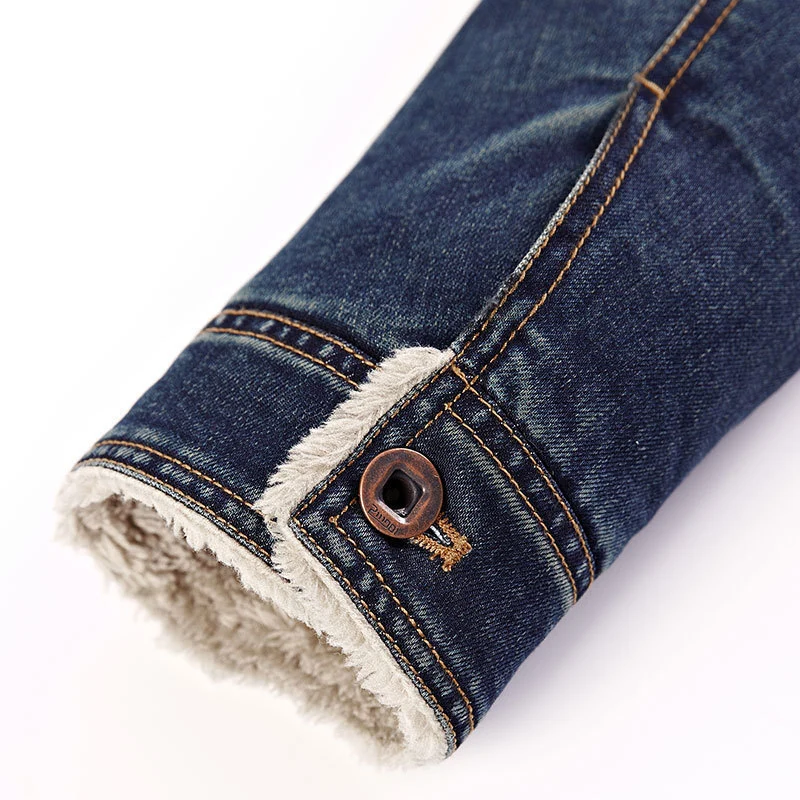 Herren Jeansjacke mit wärmender Sherpa-Innenfütterung und Hemdkragen Nord Taschen
