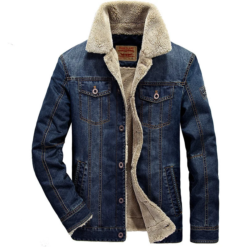 Herren Jeansjacke mit wärmender Sherpa-Innenfütterung und Hemdkragen Nord Taschen