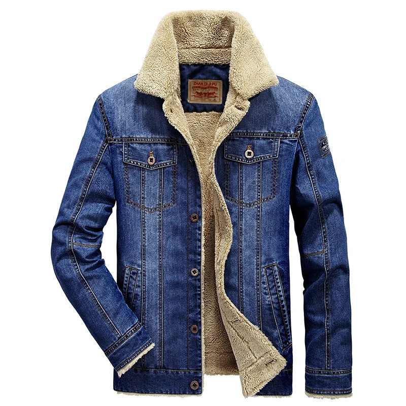 Herren Jeansjacke mit wärmender Sherpa-Innenfütterung und Hemdkragen Nord Taschen