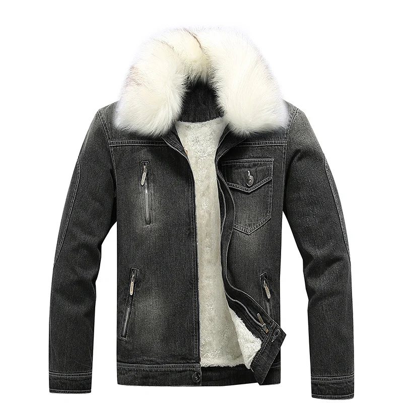 Herren Jeansjacke mit Teddyfutter, wattierter Innenlage und abnehmbarem Kunstfellkragen Nord Taschen