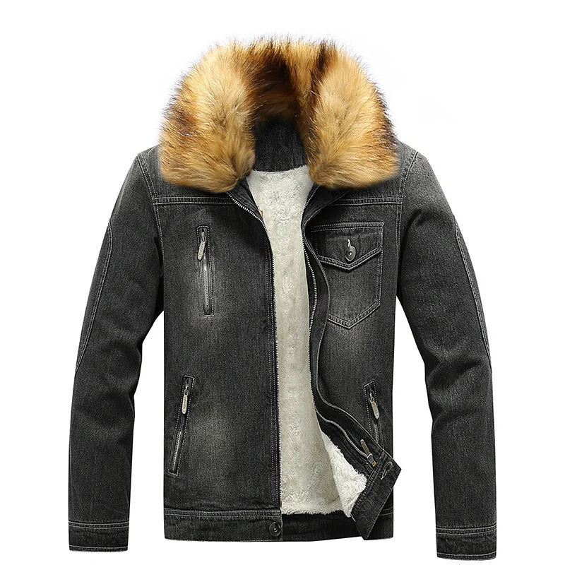 Herren Jeansjacke mit Teddyfutter, wattierter Innenlage und abnehmbarem Kunstfellkragen Nord Taschen