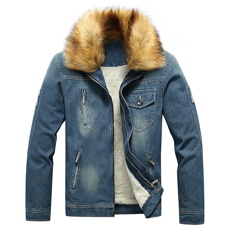 Herren Jeansjacke mit Teddyfutter, wattierter Innenlage und abnehmbarem Kunstfellkragen Nord Taschen