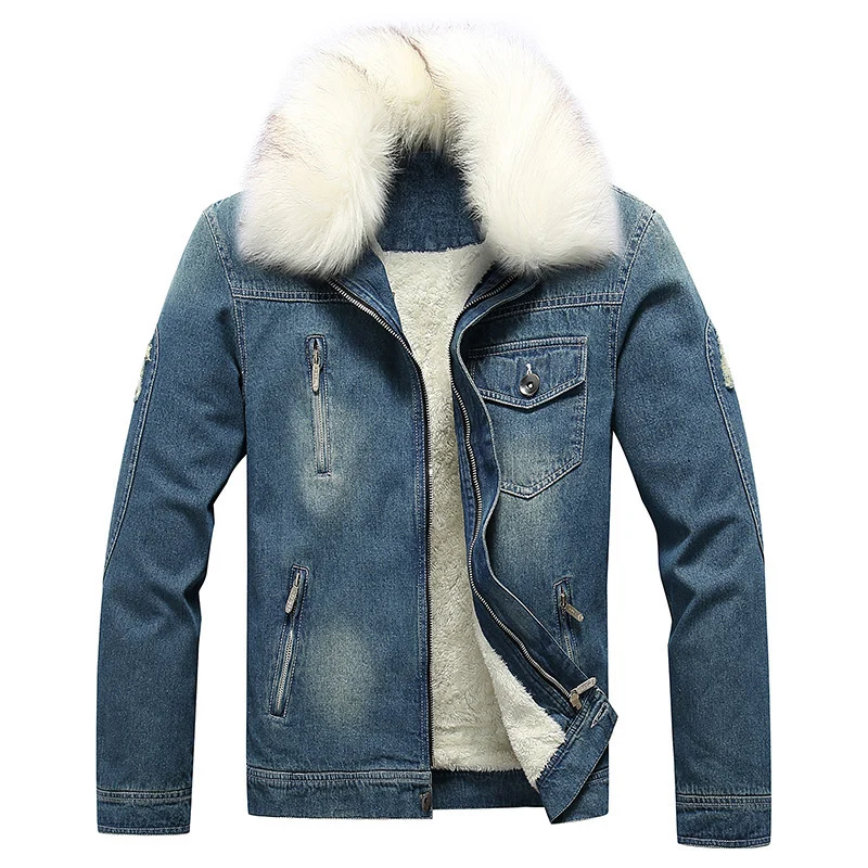Herren Jeansjacke mit Teddyfutter, wattierter Innenlage und abnehmbarem Kunstfellkragen Nord Taschen