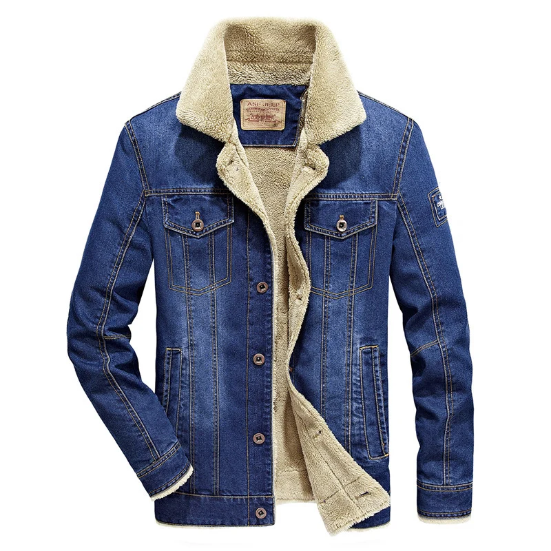 Herren Jeansjacke mit dichter Sherpa-Innenfütterung, hochschließendem Kragen und Utility-Taschen Nord Taschen