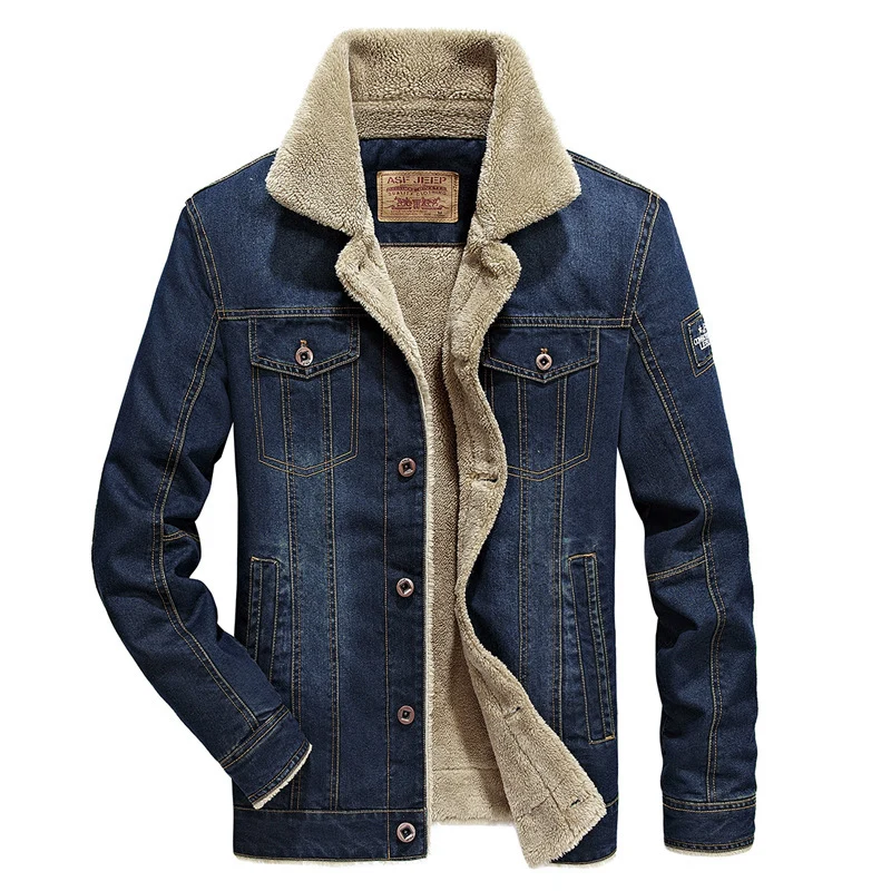 Herren Jeansjacke mit dichter Sherpa-Innenfütterung, hochschließendem Kragen und Utility-Taschen Nord Taschen
