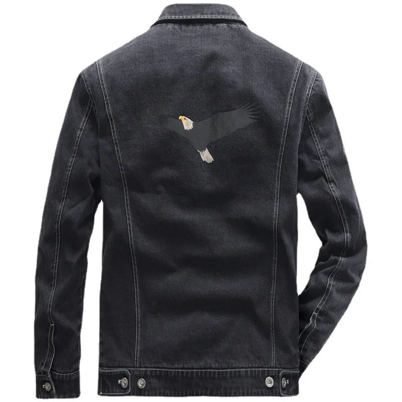 Herren Jeansjacke im Worker‑Stil mit gesticktem Feder‑Motiv und Innensatinfutter Nord Taschen