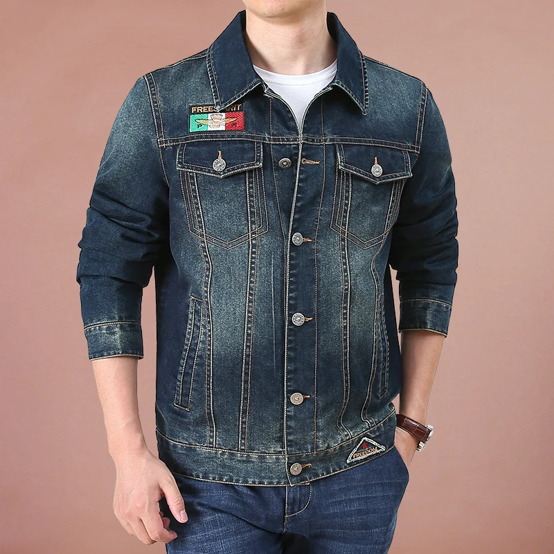 Herren Jeansjacke im Vintage-Look mit Patches und bedrucktem Innenfutter Nord Taschen