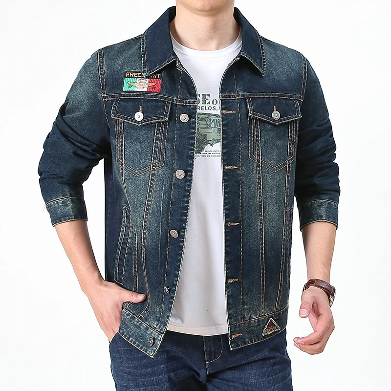 Herren Jeansjacke im Vintage-Look mit Patches und bedrucktem Innenfutter Nord Taschen