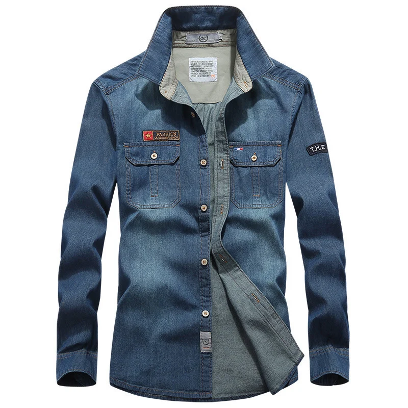 Herren Jeanshemd im Worker-Trucker-Stil mit Brustpattentaschen Nord Taschen
