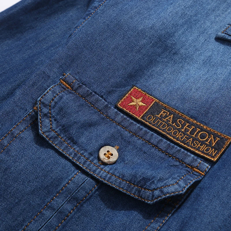 Herren Jeanshemd im Worker-Trucker-Stil mit Brustpattentaschen Nord Taschen