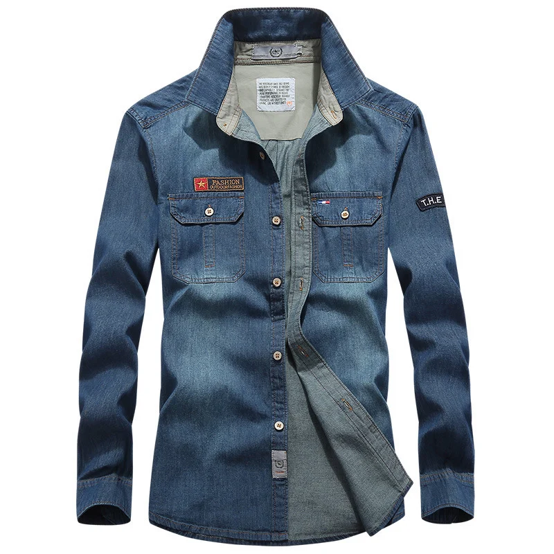 Herren Jeanshemd im Worker-Trucker-Stil mit Brustpattentaschen Nord Taschen