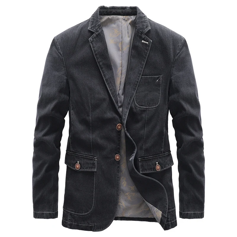 Herren Jeansblazer im Vintage-Look mit aufgesetzten Pattentaschen und dekorativer Kontrastnaht Nord Taschen