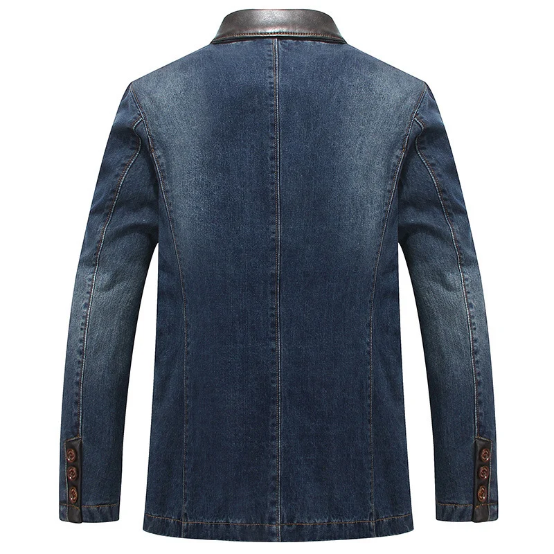 Herren Jeans-Sakko mit Lederimitat-Besatz und Paisley-Futter Nord Taschen