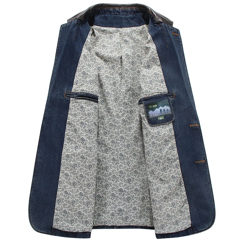 Herren Jeans-Sakko mit Lederimitat-Besatz und Paisley-Futter Nord Taschen