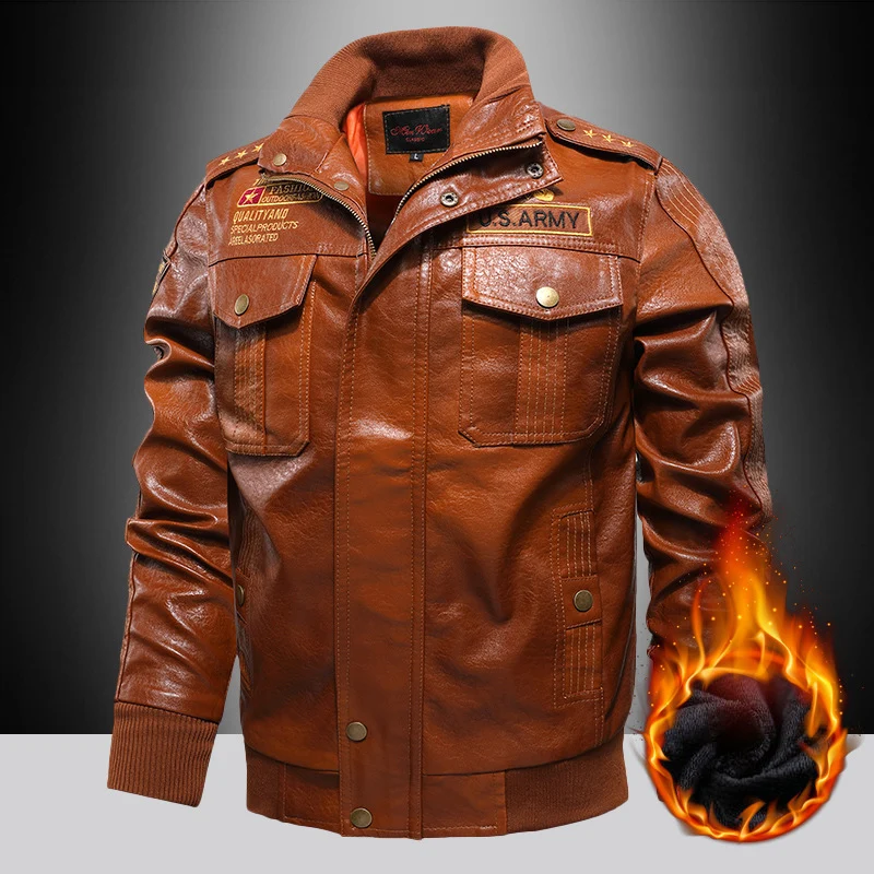 Herren isoliertes Kunstleder-Fliegerblouson im Military-Look mit Applikationen und gerippten Abschlüssen Nord Taschen