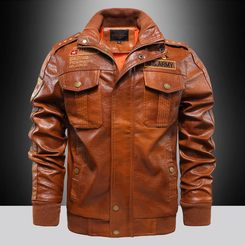Herren isoliertes Kunstleder-Fliegerblouson im Military-Look mit Applikationen und gerippten Abschlüssen Nord Taschen