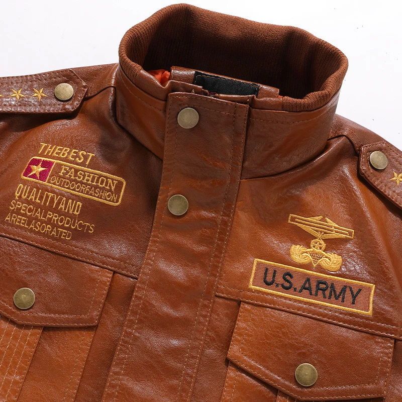 Herren isoliertes Kunstleder-Fliegerblouson im Military-Look mit Applikationen und gerippten Abschlüssen Nord Taschen