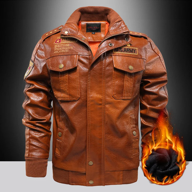 Herren isoliertes Kunstleder-Fliegerblouson im Military-Look mit Applikationen und gerippten Abschlüssen Nord Taschen
