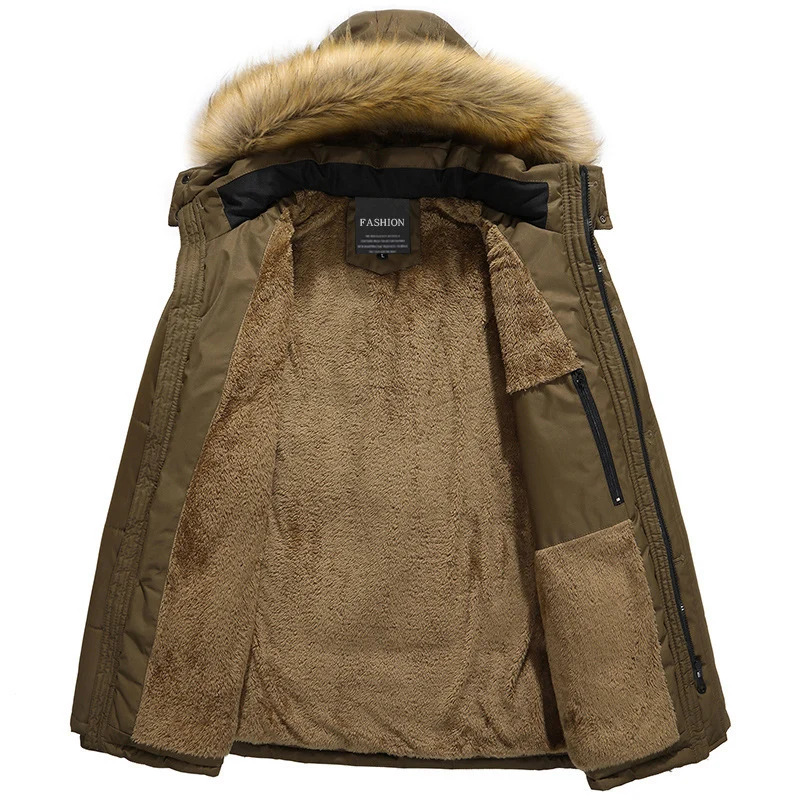 Herren Isolierter Langparka mit Teddyfleece-Innenlage, abnehmbarer Kunstfellkapuze und verdecktem Zweiwege-Reißverschluss Nord Taschen