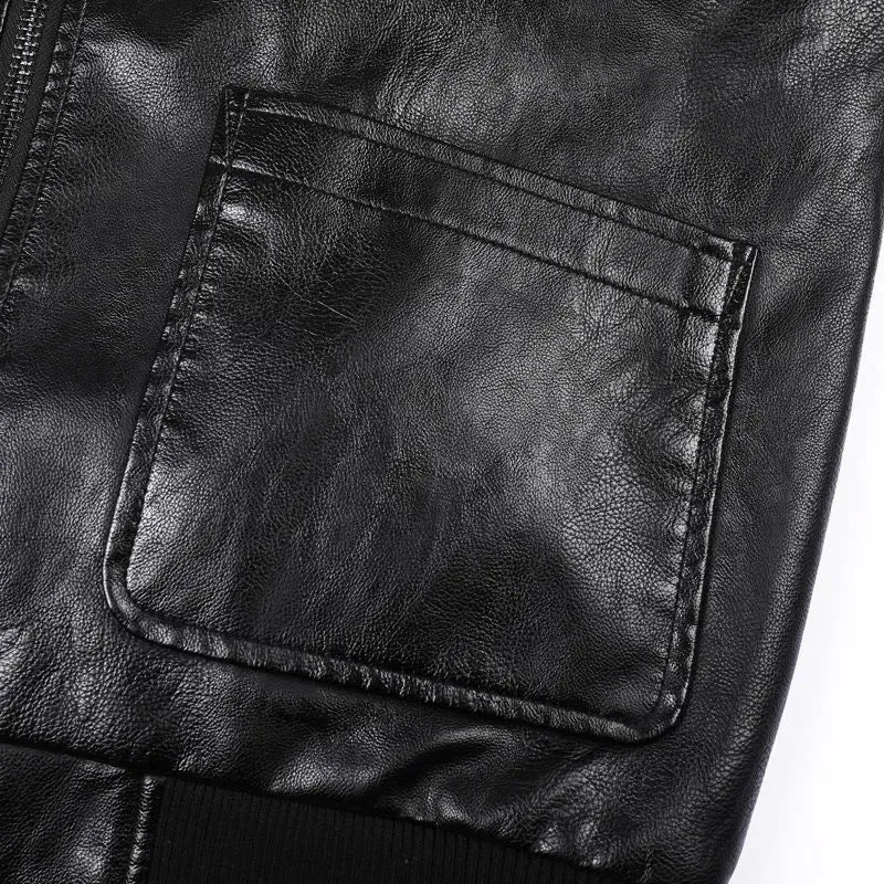 Herren Heritage-Lederblouson in Lederoptik mit Military-Patch‑Details und Rippkragen Nord Taschen