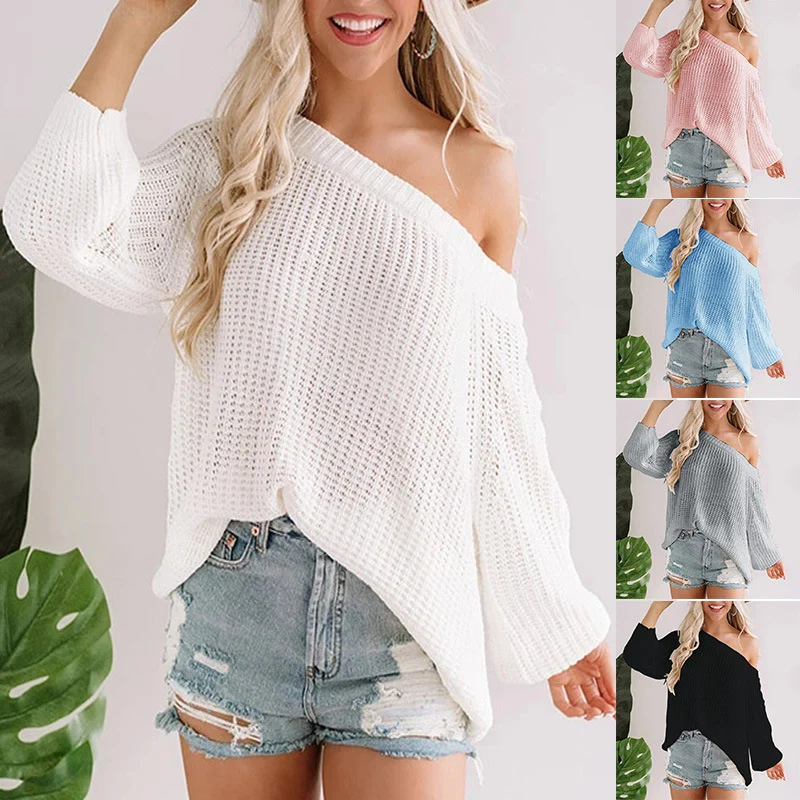 Damen Oversize Strickpullover mit Off-Shoulder Ajourmuster und weitem Saum Nord Taschen