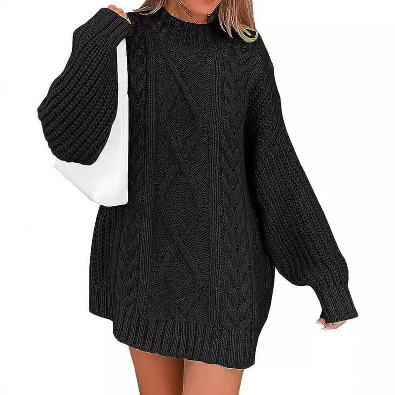 Damen Oversize Strickkleid mit Zopf- und Rippstruktur Nord Taschen