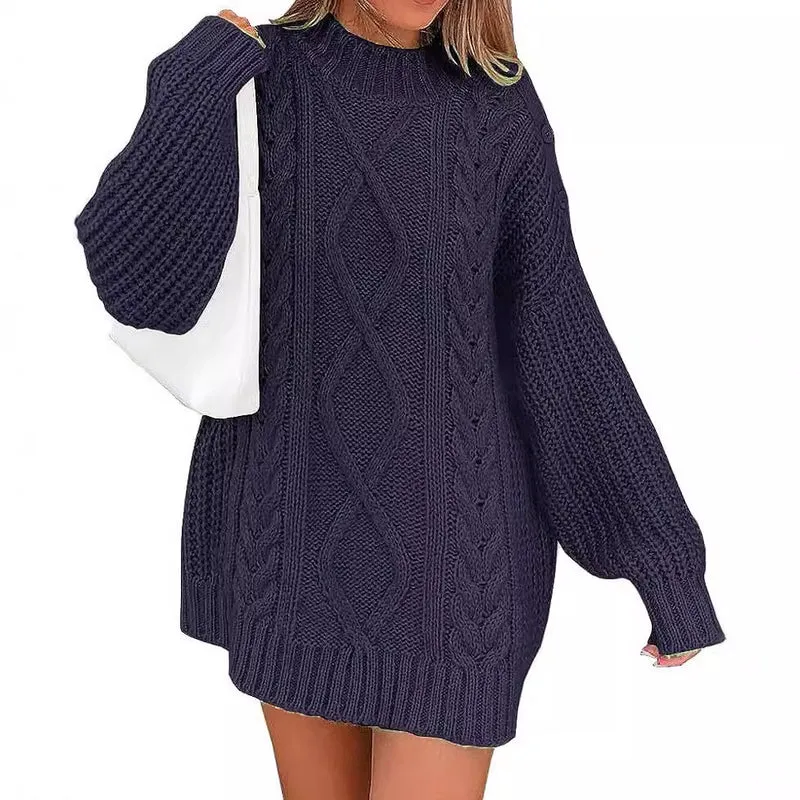Damen Oversize Strickkleid mit Zopf- und Rippstruktur Nord Taschen