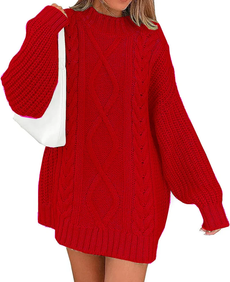 Damen Oversize Strickkleid mit Zopf- und Rippstruktur Nord Taschen