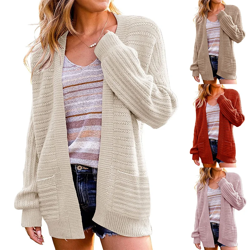 Damen Oversize Strickcardigan mit aufgesetzten Taschen und Rippstruktur Nord Taschen