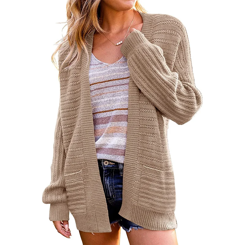 Damen Oversize Strickcardigan mit aufgesetzten Taschen und Rippstruktur Nord Taschen