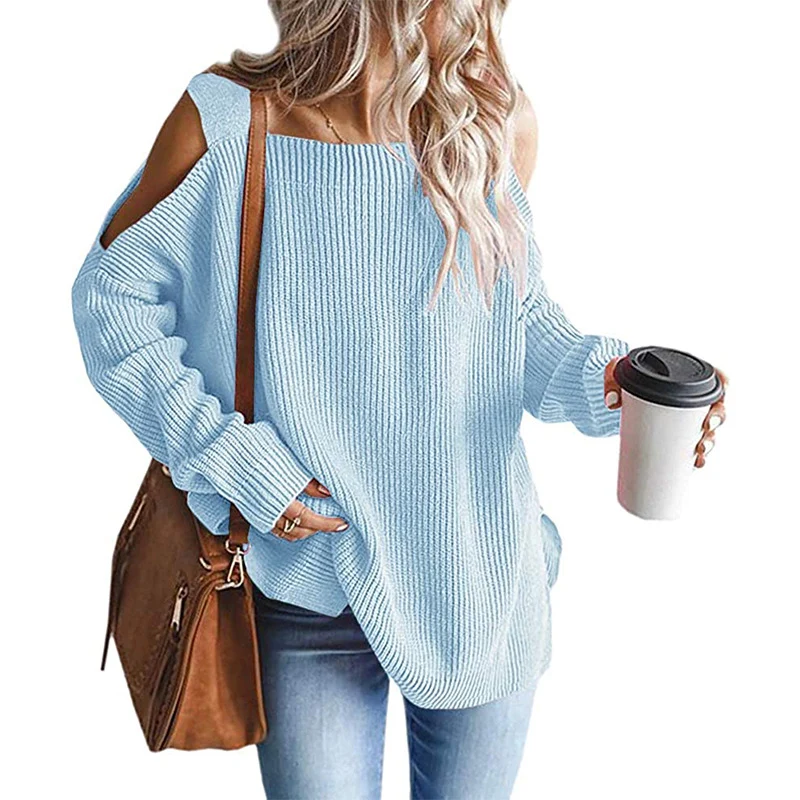 Damen Oversize-Rippstrickpullover mit Schulter-Cut-outs und weitem U-Boot-Ausschnitt Nord Taschen