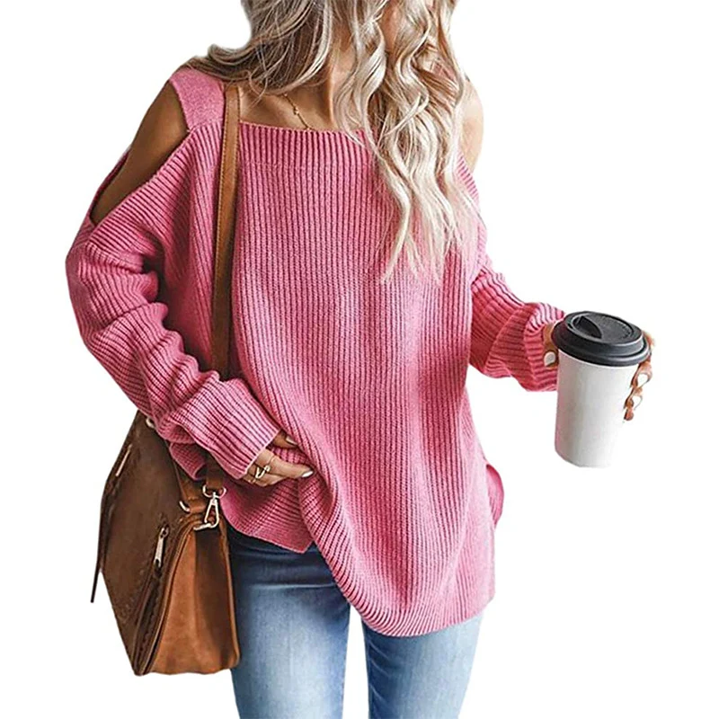 Damen Oversize-Rippstrickpullover mit Schulter-Cut-outs und weitem U-Boot-Ausschnitt Nord Taschen