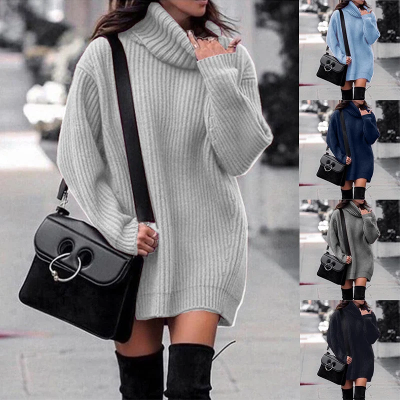 Damen Oversize-Longpullover mit Rollkragen, geripptem Feinstrick und figurumspielender Tunika-Länge Nord Taschen