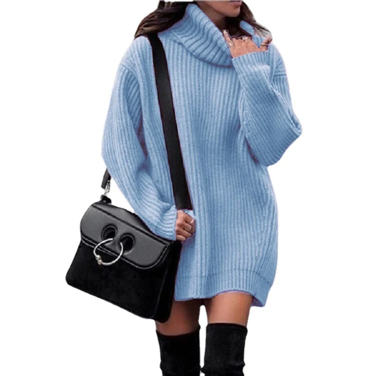 Damen Oversize-Longpullover mit Rollkragen, geripptem Feinstrick und figurumspielender Tunika-Länge Nord Taschen